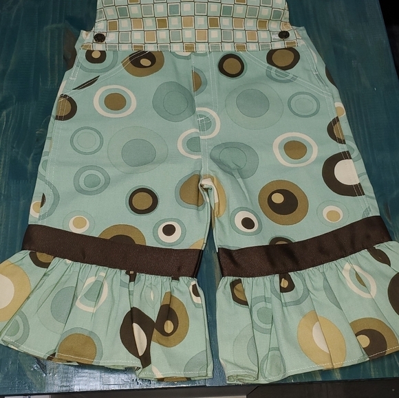 Ruffle Pant Overalls Blue & Brown NEW - Picture 5 of 9